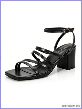 Faux Leather Chunky Block Heel Square Toe Ankle Strap Sandals